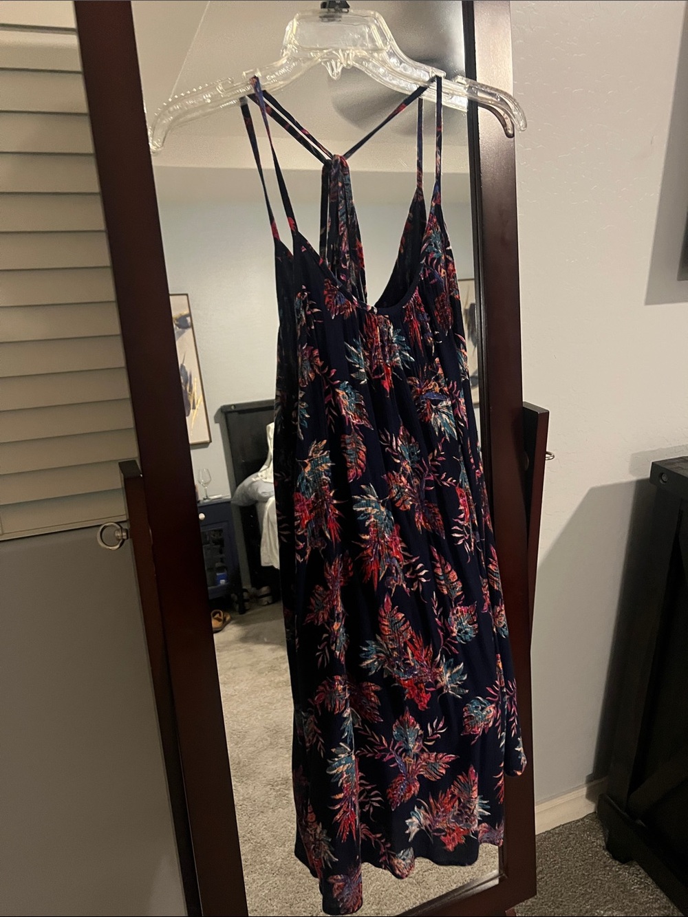 Roxy Navy Floral Mini Dress with Red & Teal Accents